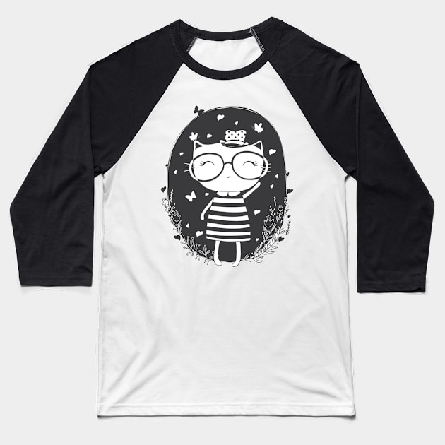 Happy Meow Baseball T-Shirt by Aleh